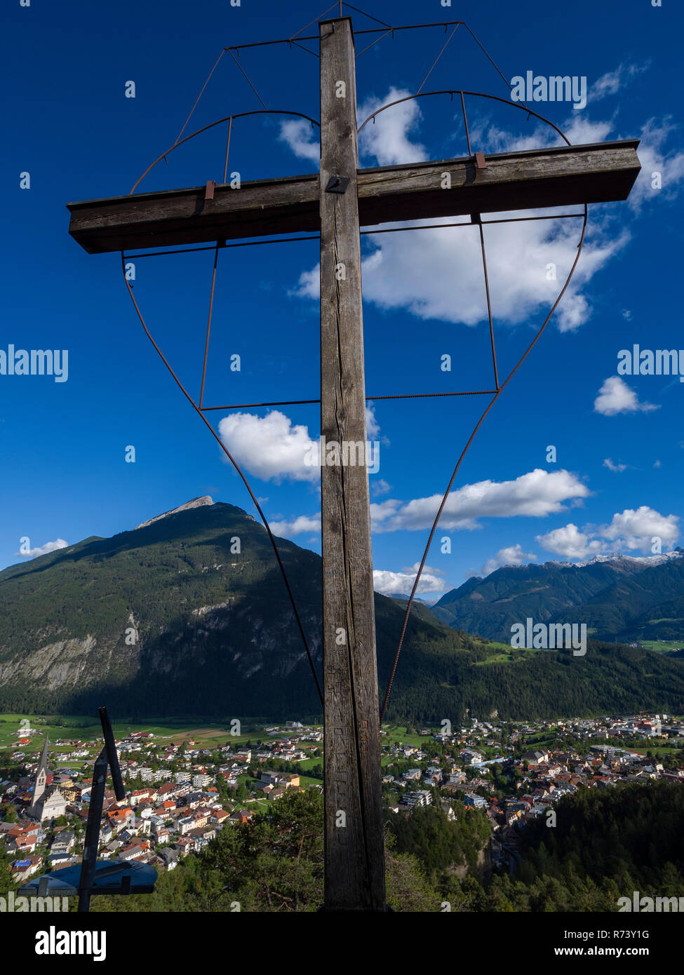 Weather Cross , view of Imst and Tschirgant, Tyrol, Austria, Europe Stock  Photo - Alamy