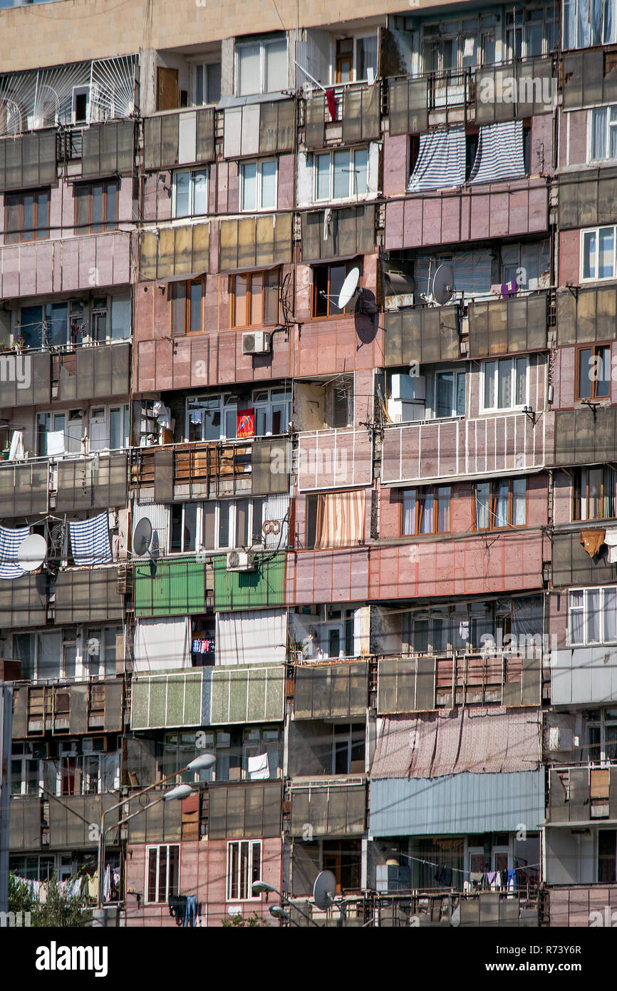 the outside view of the facias of a residential tower block of flats