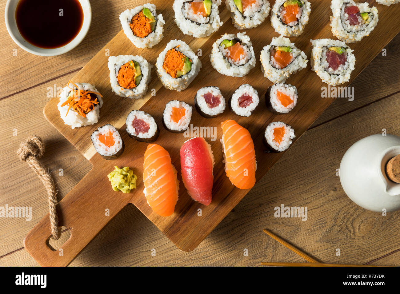 Homemade Huge Sushi Platter with Wasabi and Soy Sauce Stock Photo - Alamy