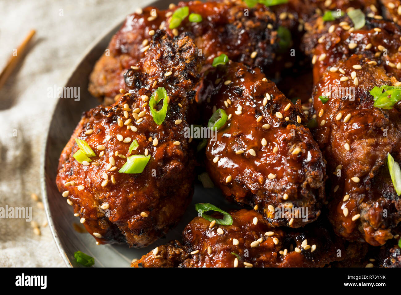Homemade Spicy Korean Chicken Wings with Sesame Seeds Stock Photo Alamy