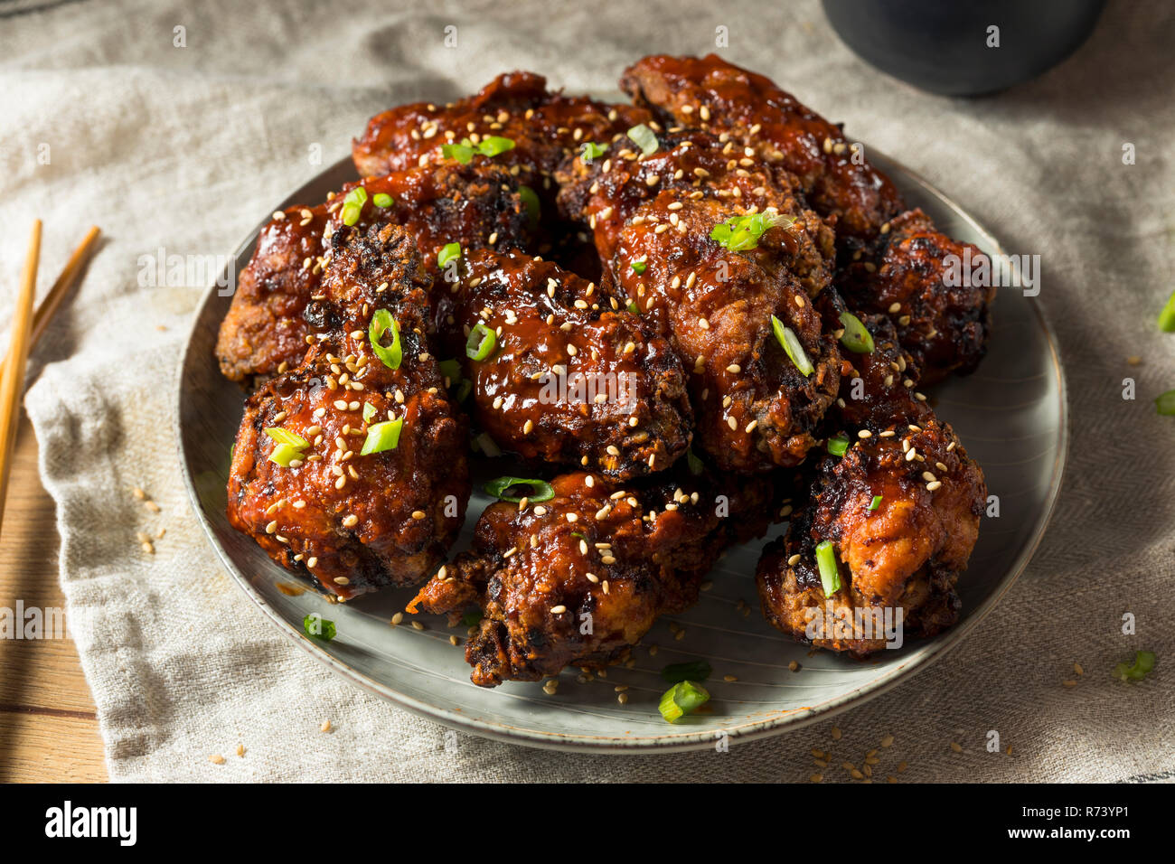 Homemade Spicy Korean Chicken Wings with Sesame Seeds Stock Photo Alamy