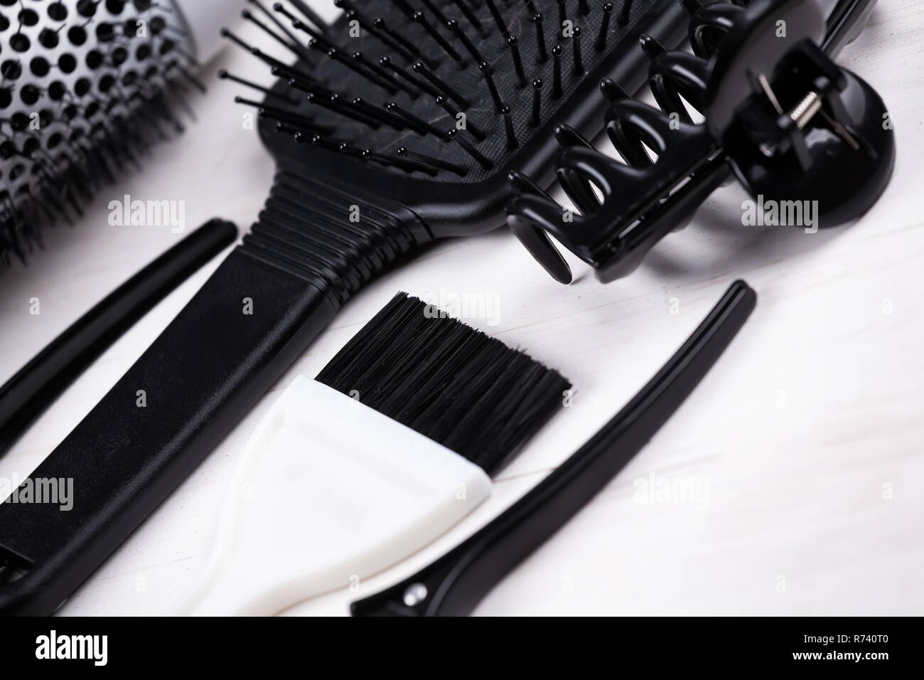 Black And White Hair Styling Tools Brush Dryer Clip On White