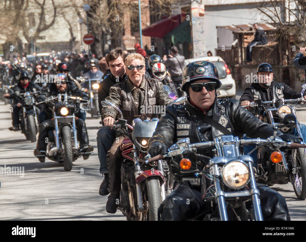 PLOVDIV, BULGARIA - MARCH 22, 2015 - Motorcycle season opening 22 March 2015. Annual motorbike fans meeting and parade. Stock Photo