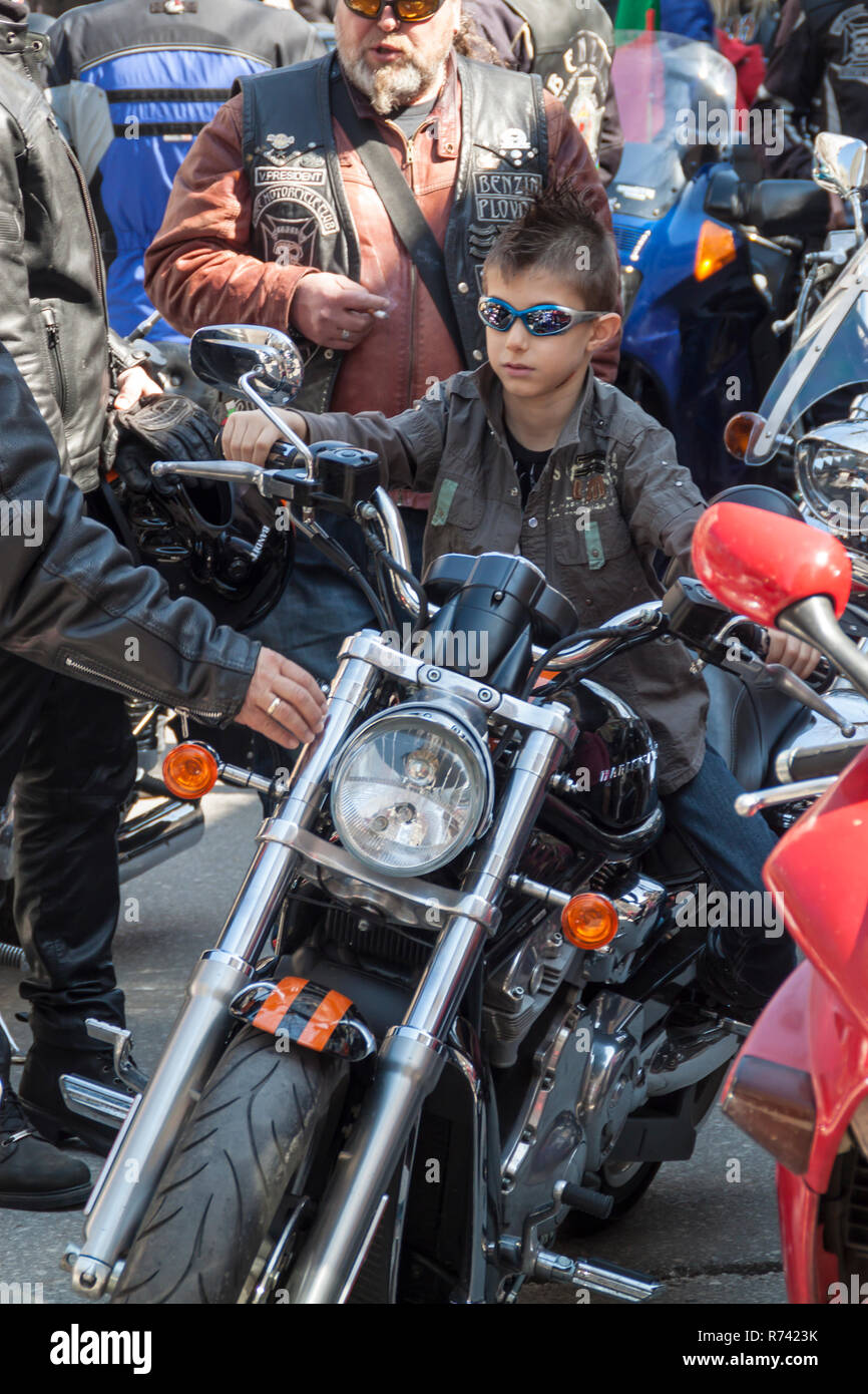 PLOVDIV, BULGARIA - MARCH 22, 2015 - Motorcycle season opening 22 March 2015. Annual motorbike fans meeting and parade. Stock Photo