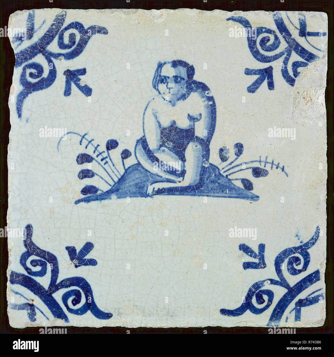 Animal tile, monkey on ground, corner motif ox's head, wall tile tile