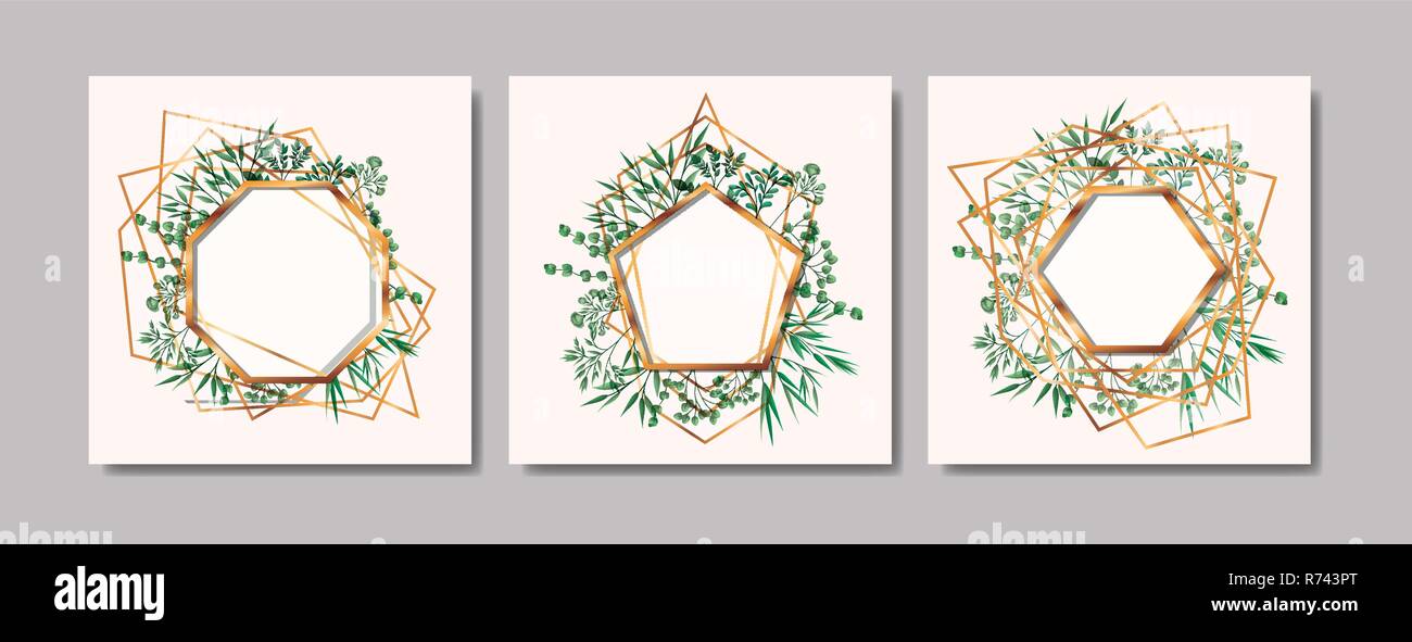 set of geometrics golden frames and leafs Stock Vector Image & Art - Alamy