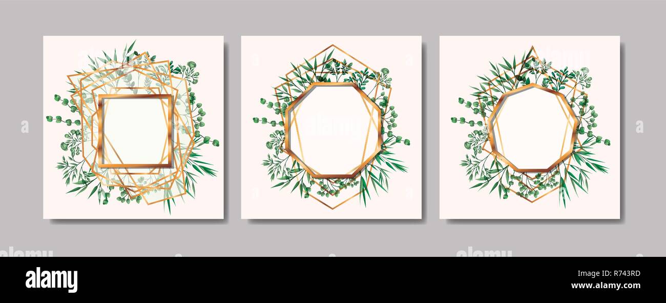 set of geometrics golden frames and leafs Stock Vector Image & Art - Alamy