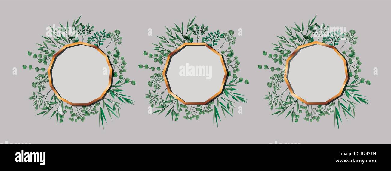 set of geometrics golden frames and leafs Stock Vector Image & Art - Alamy