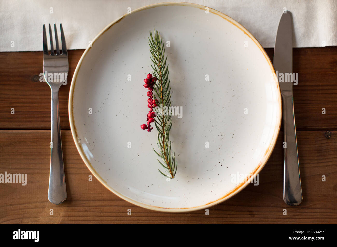 table served for christmas dinner at home Stock Photo