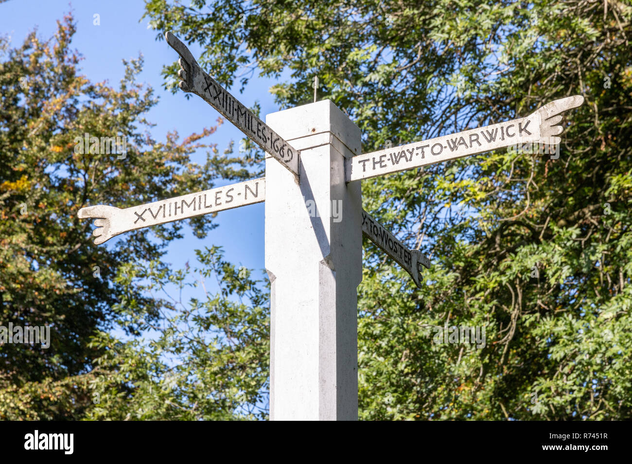 Izods Post or Izods Cross Hands originally dating from 1669 erected on Westington Hill above the Cotswold town of Chipping Campden, Gloucestershire UK Stock Photo