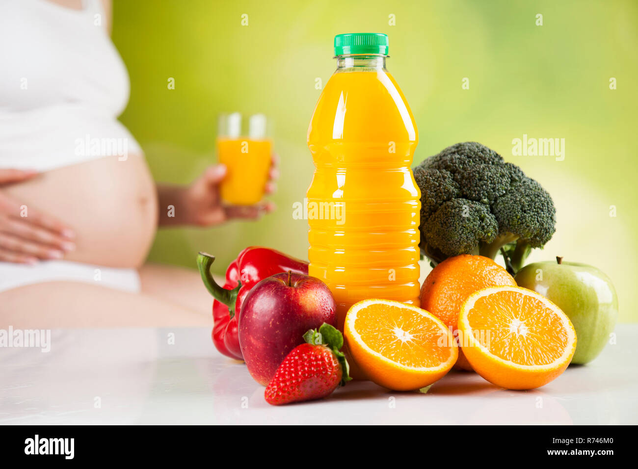 Nutrition and diet during pregnancy, fruits and vegetables Stock Photo