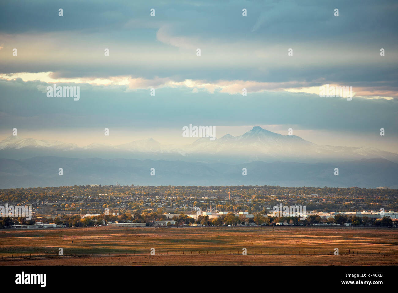 Landscape, Longs Peak, cityscape, Rocky Mountains, Denver, Colorado, USA Stock Photo