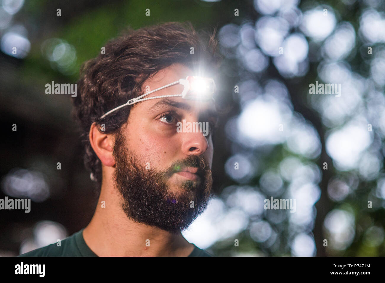 Runner with headlamp Stock Photo