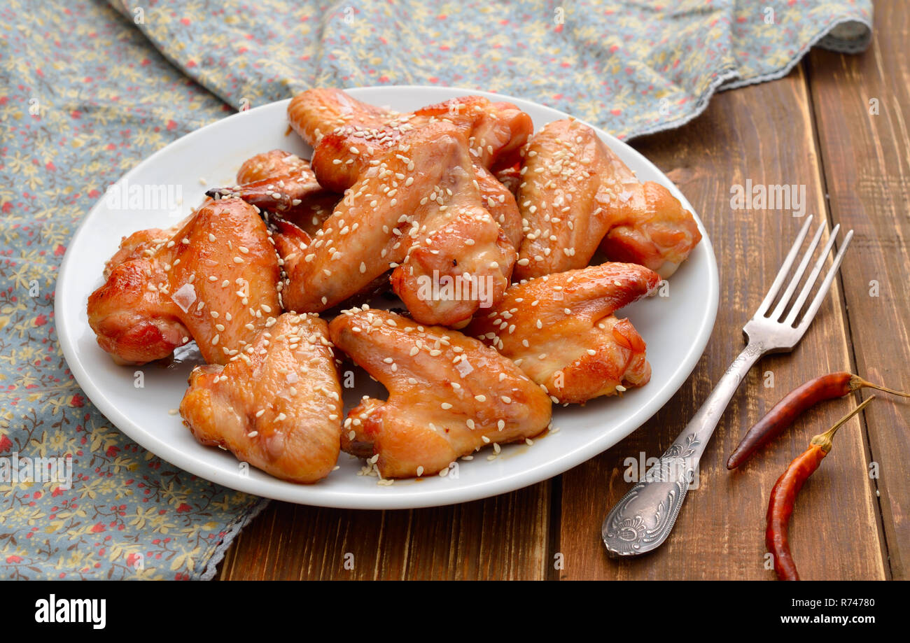 Baked Chicken Wings with Honey Stock Photo - Alamy