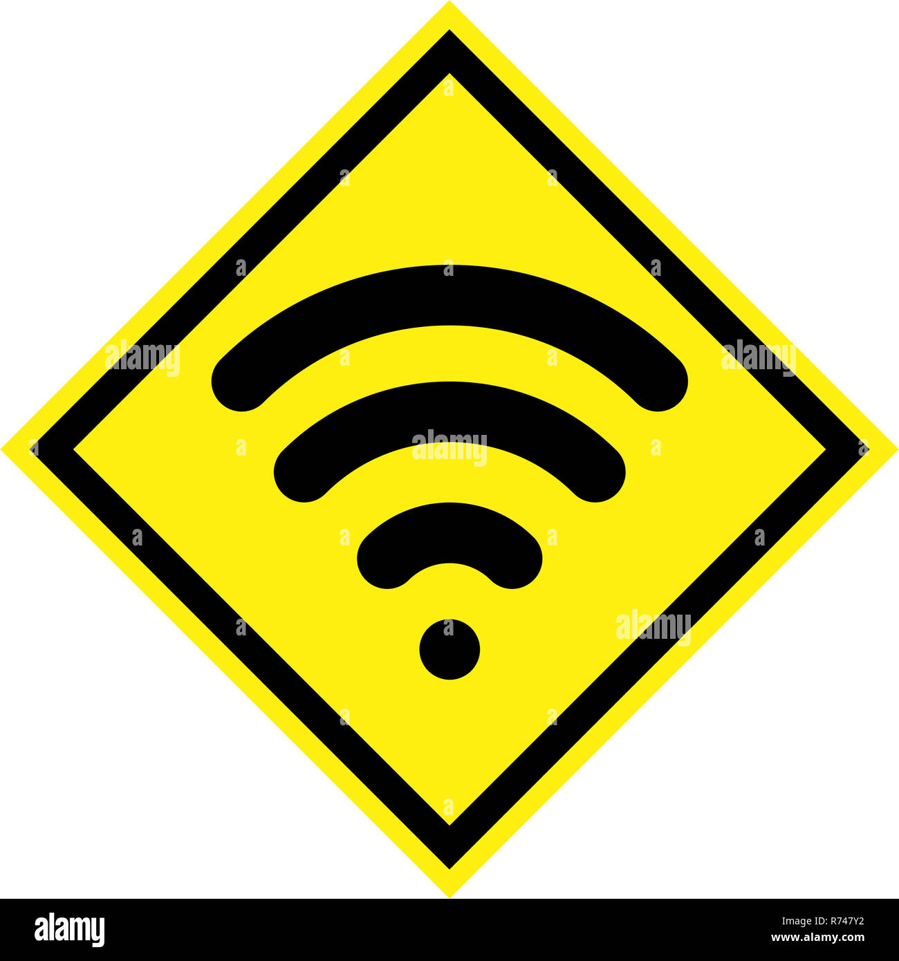 Yellow hazard sign with wireless symbol Stock Photo