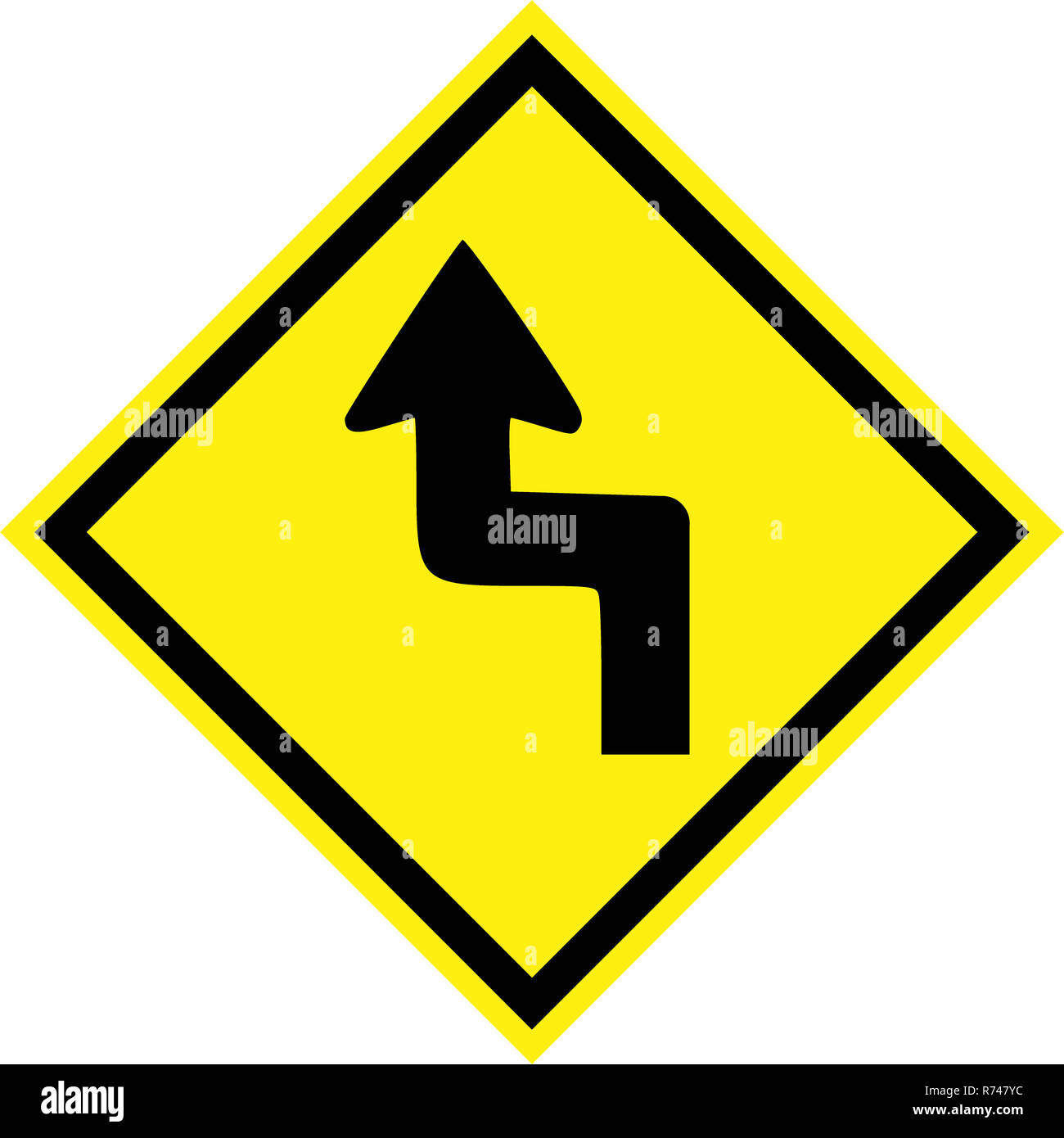 Yellow hazard sign with dangerous curves symbol Stock Photo