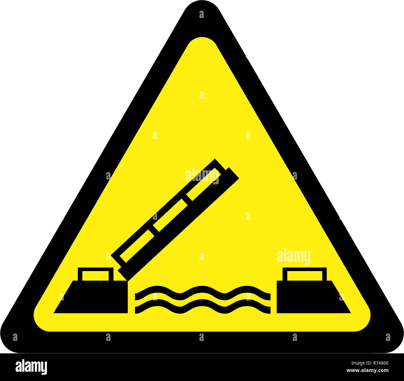 Yellow warning sign with drawbridge symbol Stock Photo - Alamy