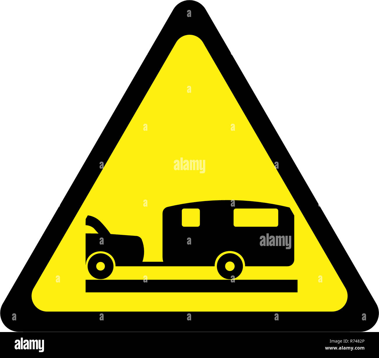 Yellow warning sign with caravan symbol Stock Photo Alamy