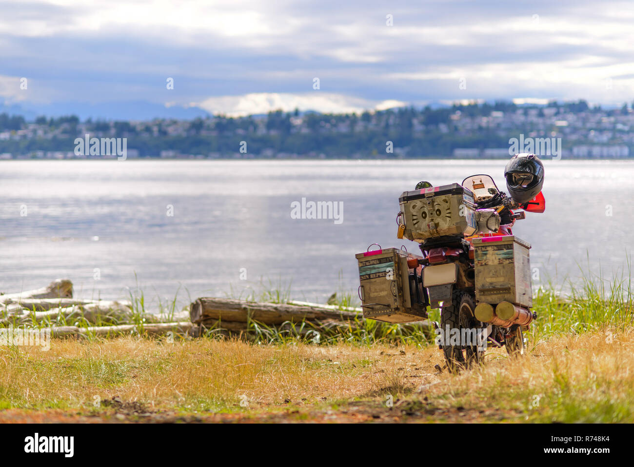 Touring motorcycle by Campbell River, Vancouver, Canada Stock Photo