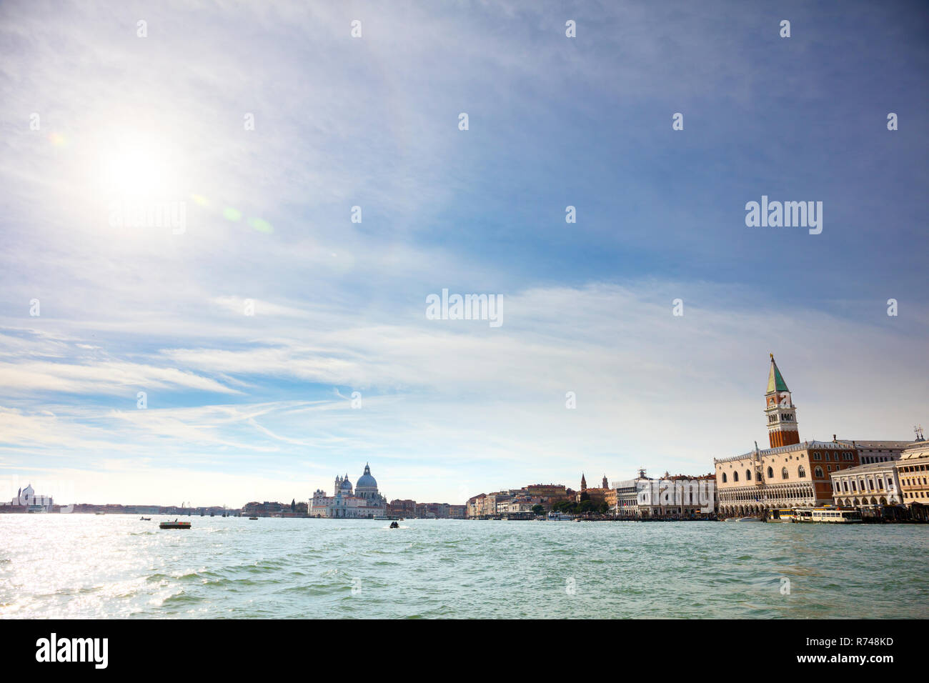 Distant view of city from the lagoon, Venice, Veneto, Italy Stock Photo