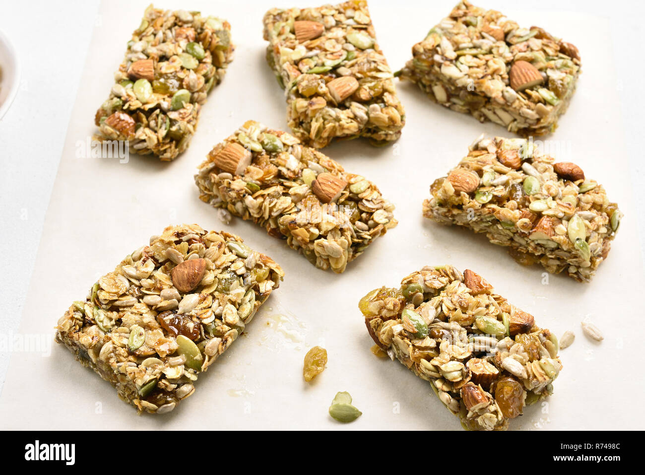 Healthy granola bar. Natural snack. Close up view Stock Photo