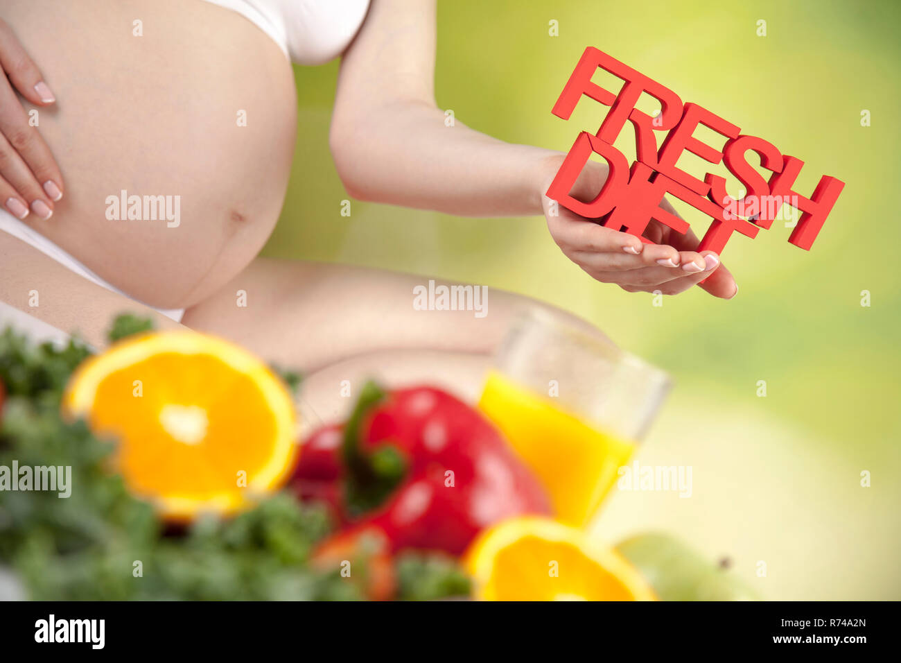 Nutrition and diet during pregnancy, fruits and vegetables Stock Photo