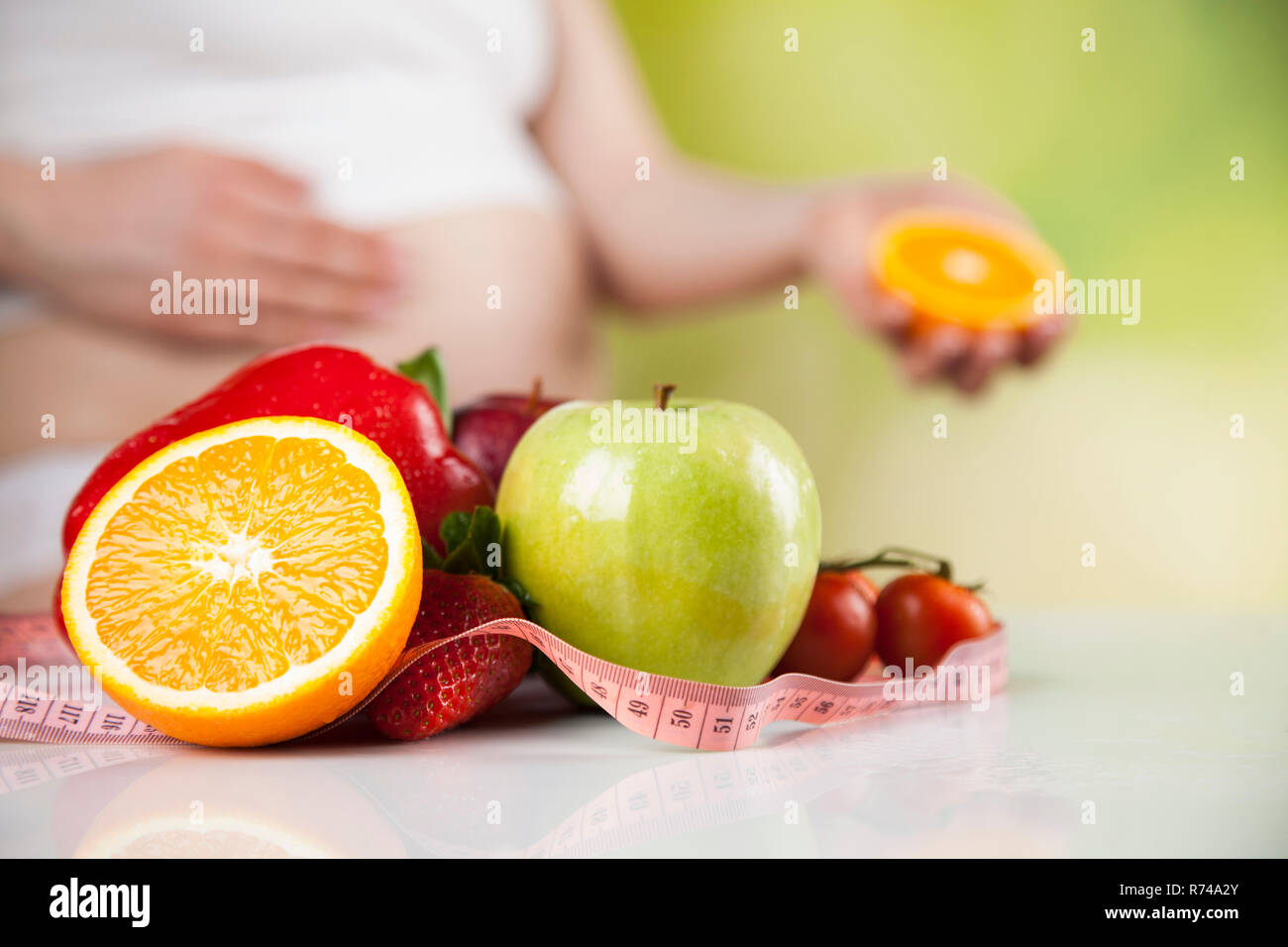 Nutrition and diet during pregnancy, fruits and vegetables Stock Photo