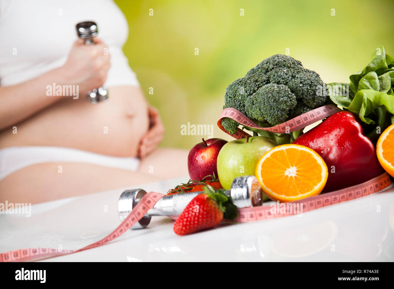 Nutrition and diet during pregnancy, fruits and vegetables Stock Photo