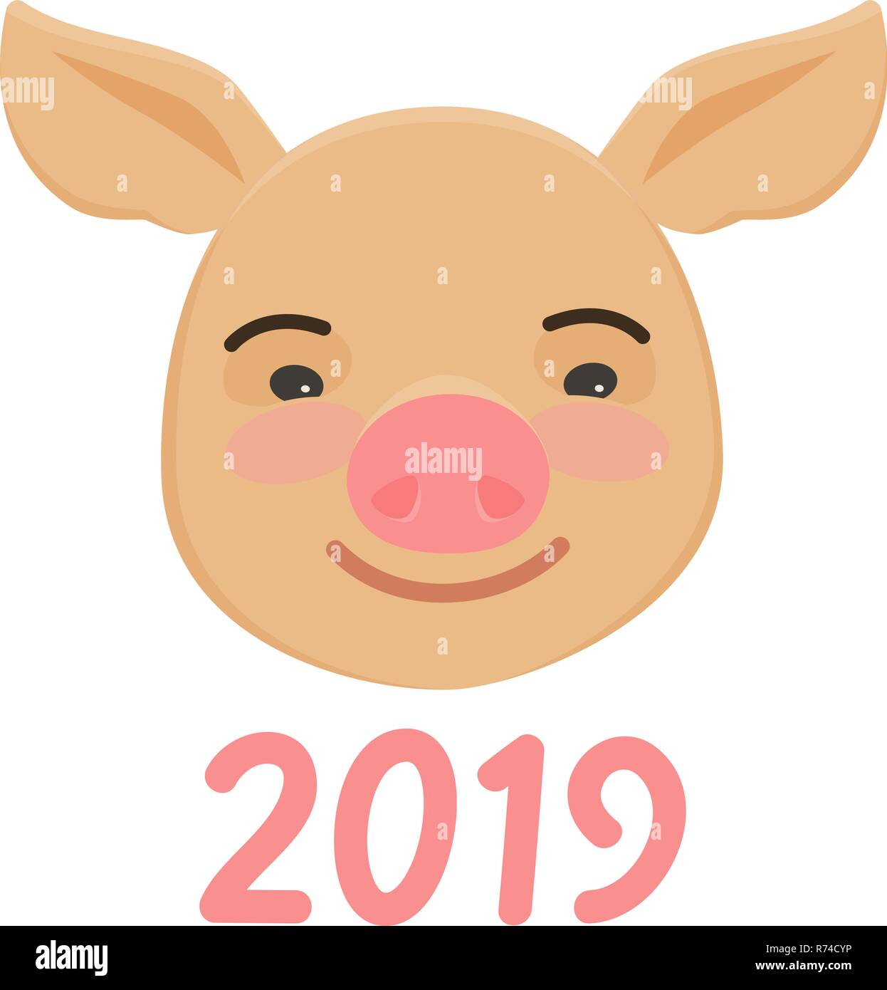 Happy chinese New Year of pig. Cute funny piggy. Vector illustration Stock Vector