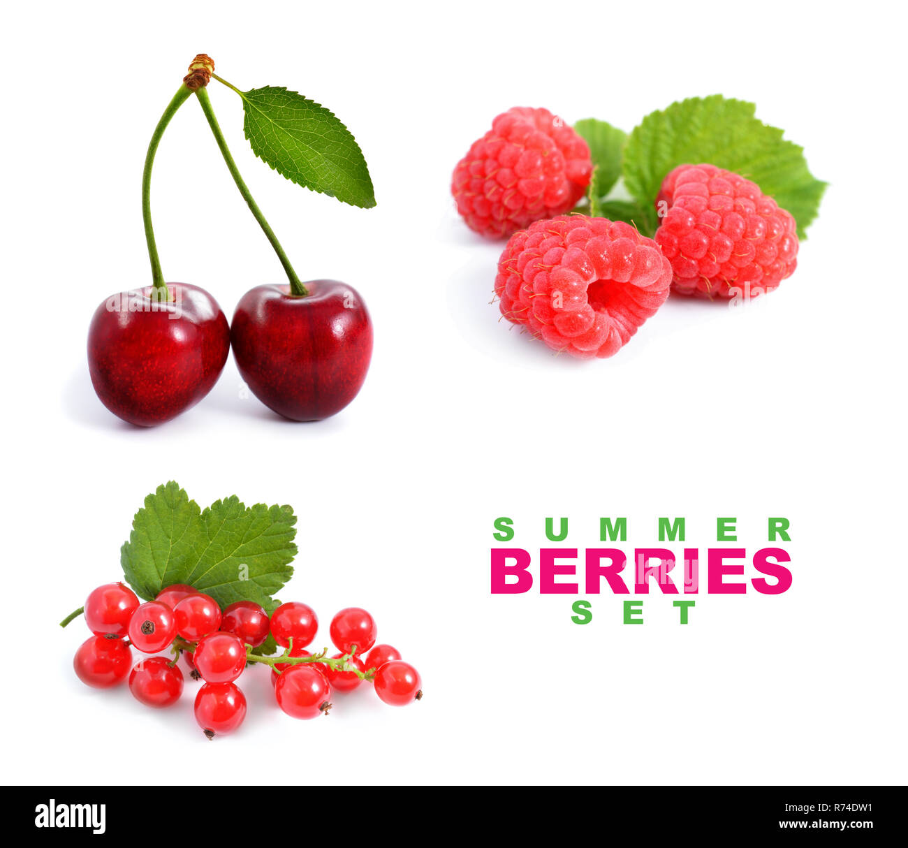 Raspberry, cherry, red currant. Isolated Stock Photo - Alamy