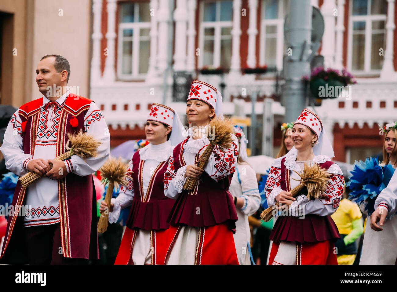 Gomel, Belarus - July 3, 2018: People man and women in national