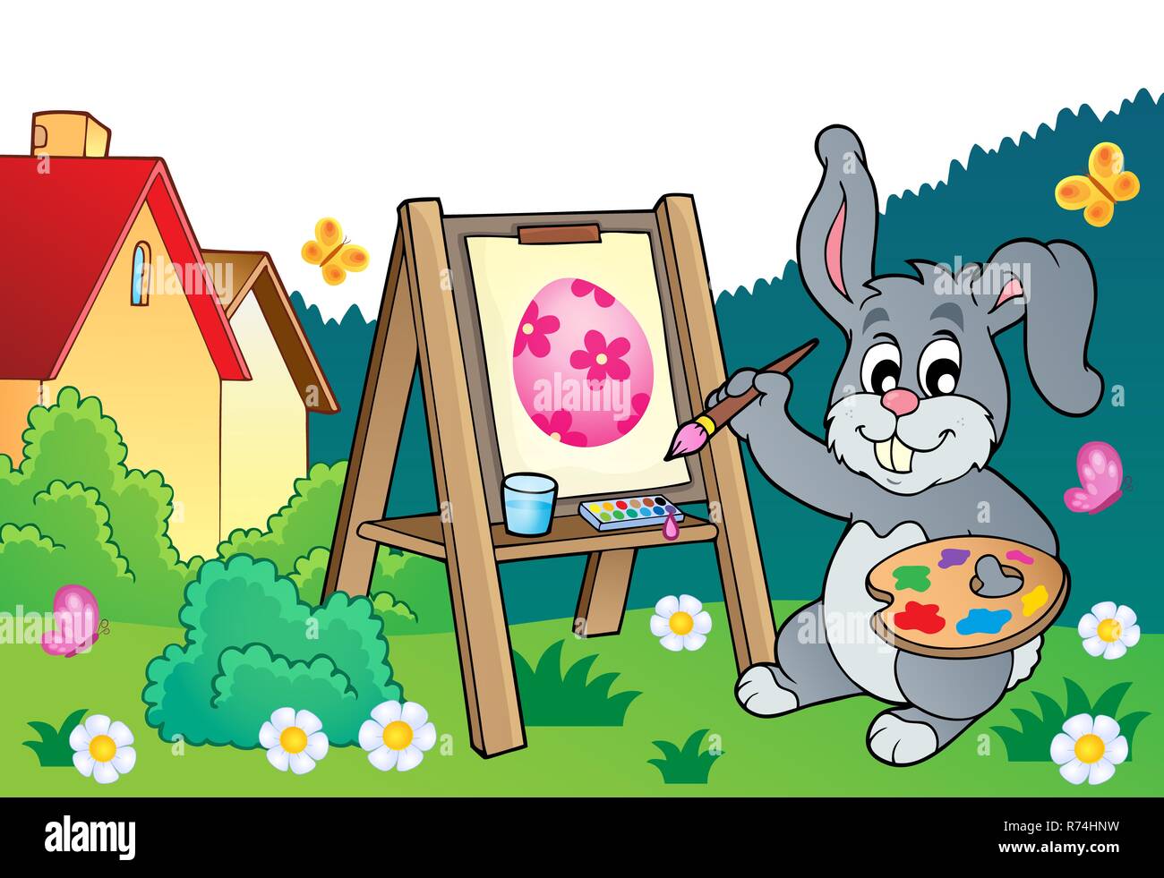 Easter bunny painter theme 3 Stock Photo