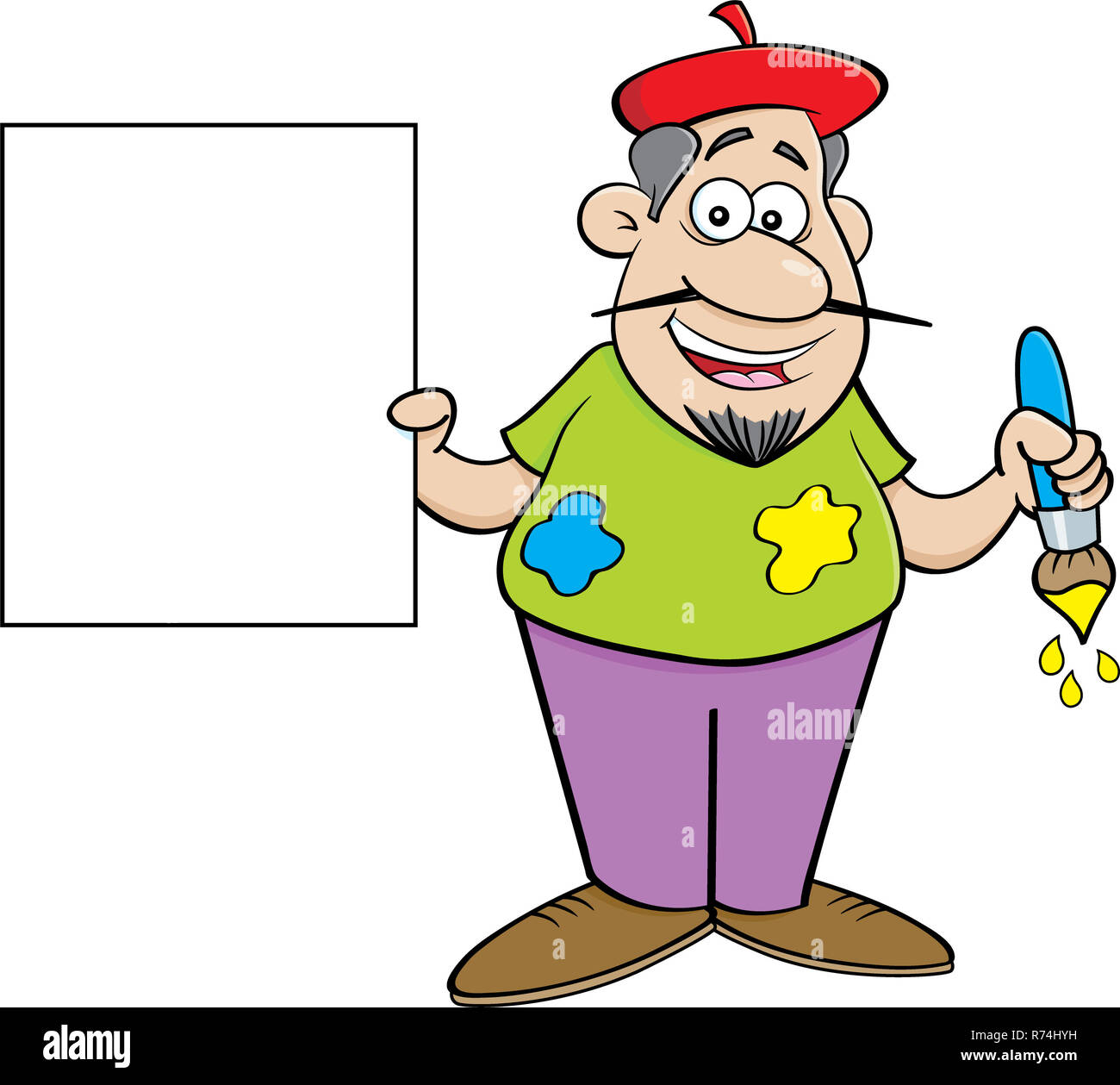 Cartoon illustration of an artist holding a sign Stock Photo - Alamy