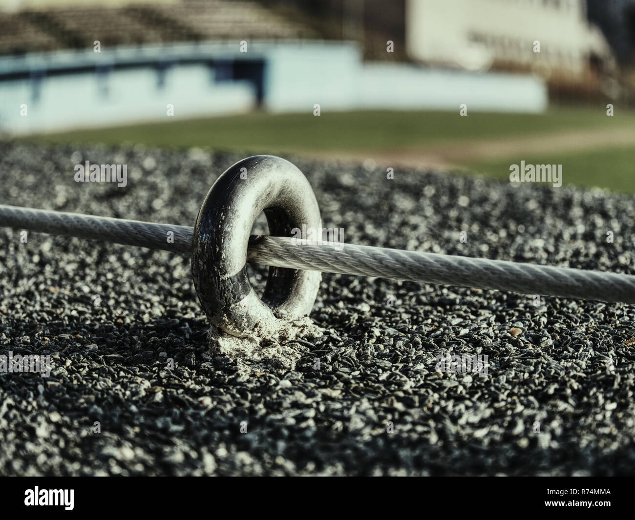 The end knot of steel rope. Stainless steel turnbuckle and sling steel