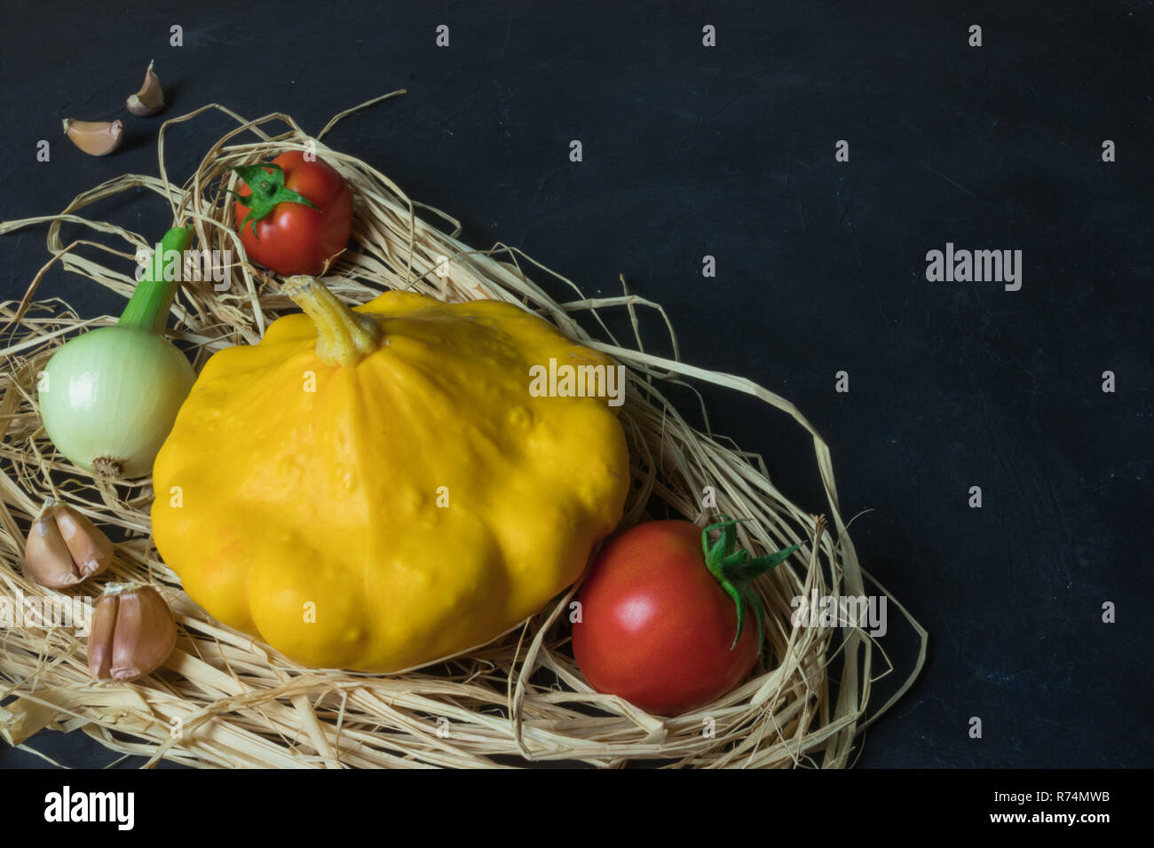 Fresh organic seasonal vegetables - pumpkin, squash, beetroot on wooden background Stock Photo