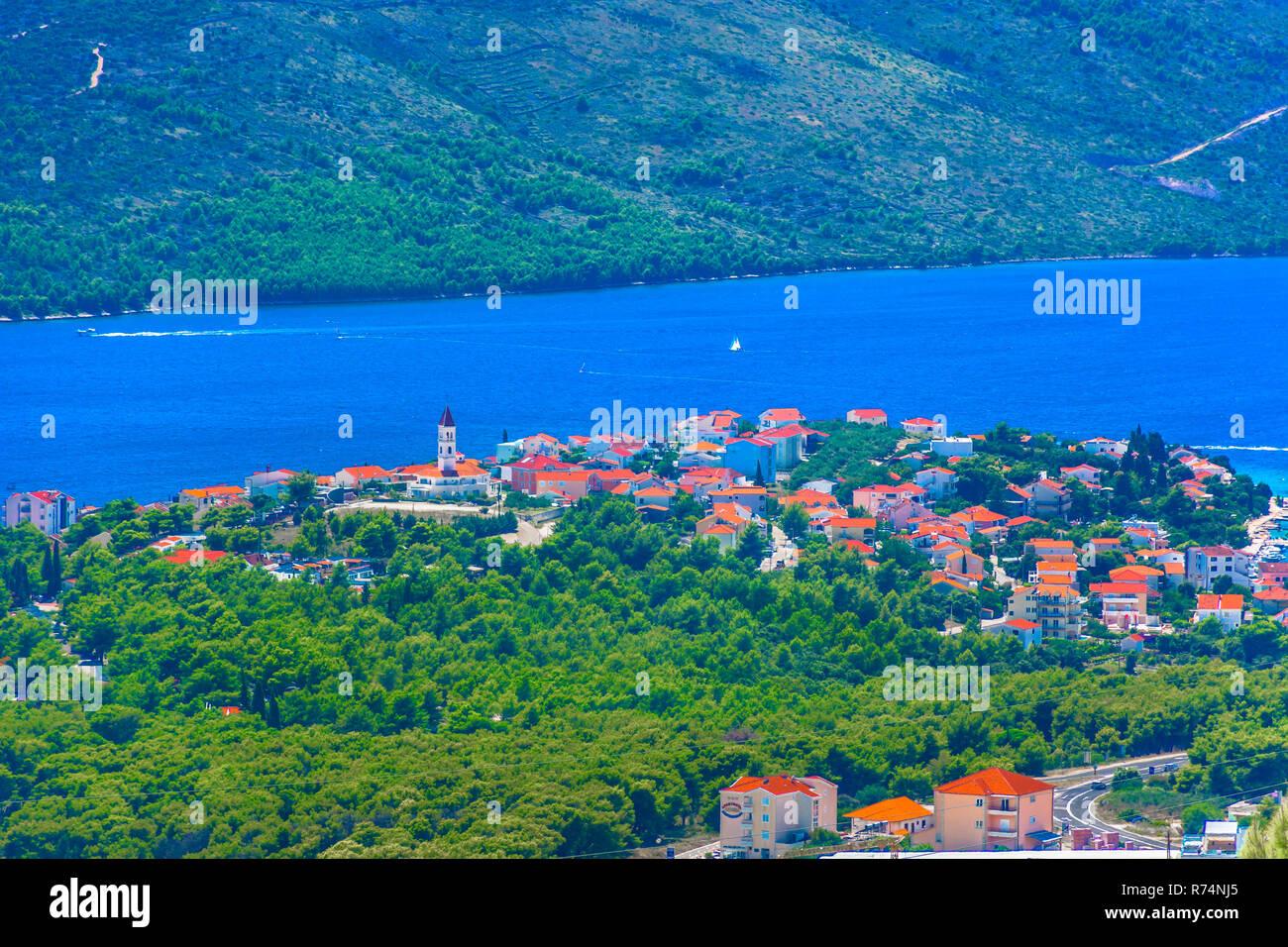 Aerial view at Seget Vranjica in Dalmatia region, croatian travel places. Stock Photo