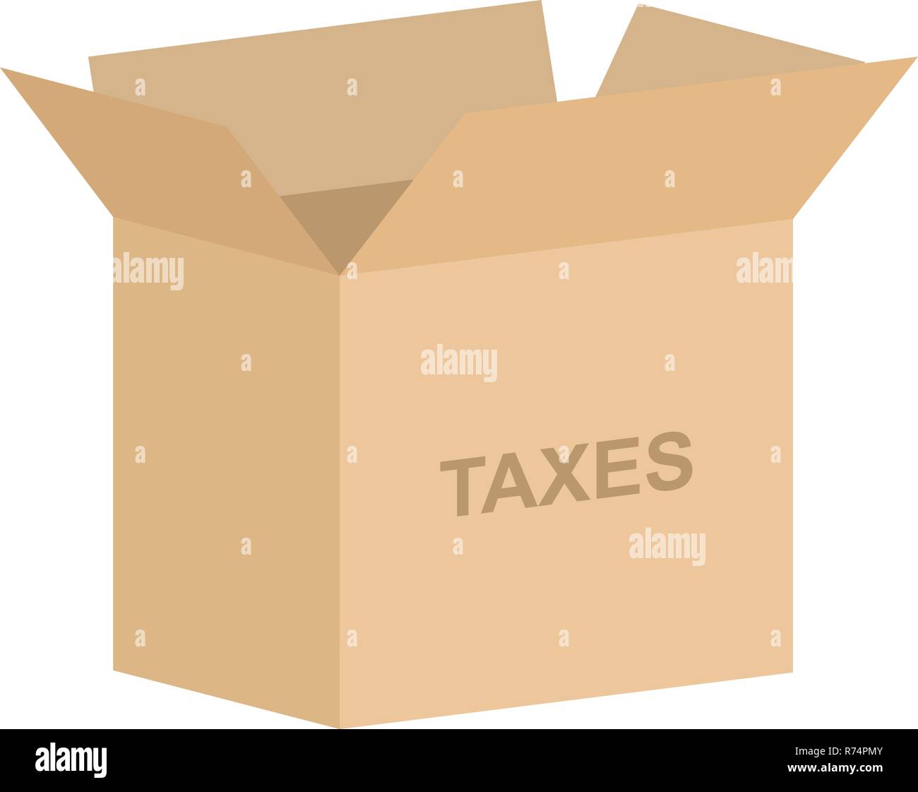 Open cardboard box vector for tax documents storage concept Stock