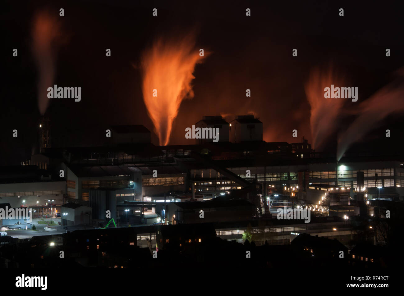 steel mill at night - time exposure Stock Photo