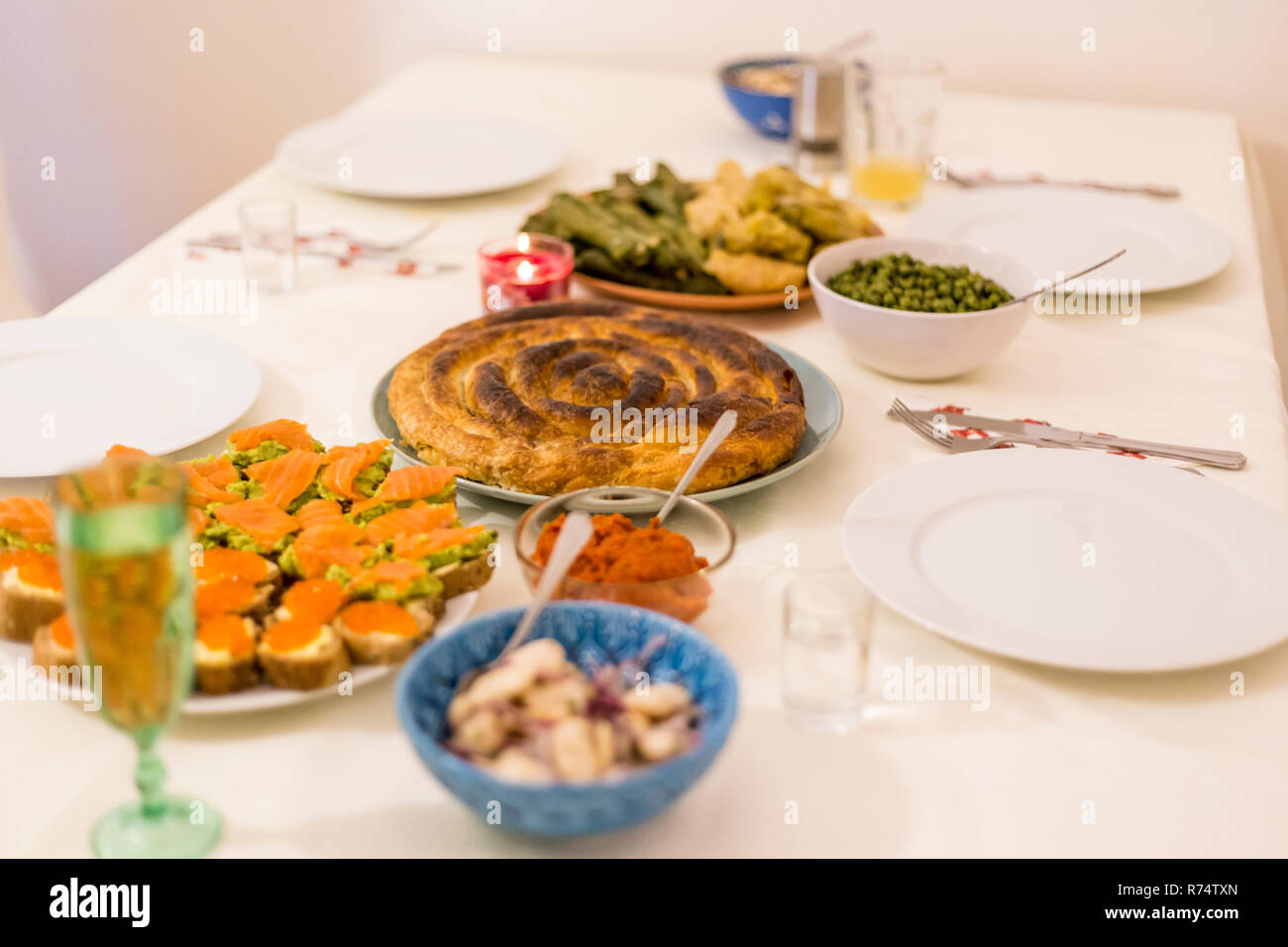 Bulgarian Traditional Christmas Eve Dinner Including Bean Salad Pita And Sarmi Stock Photo Alamy