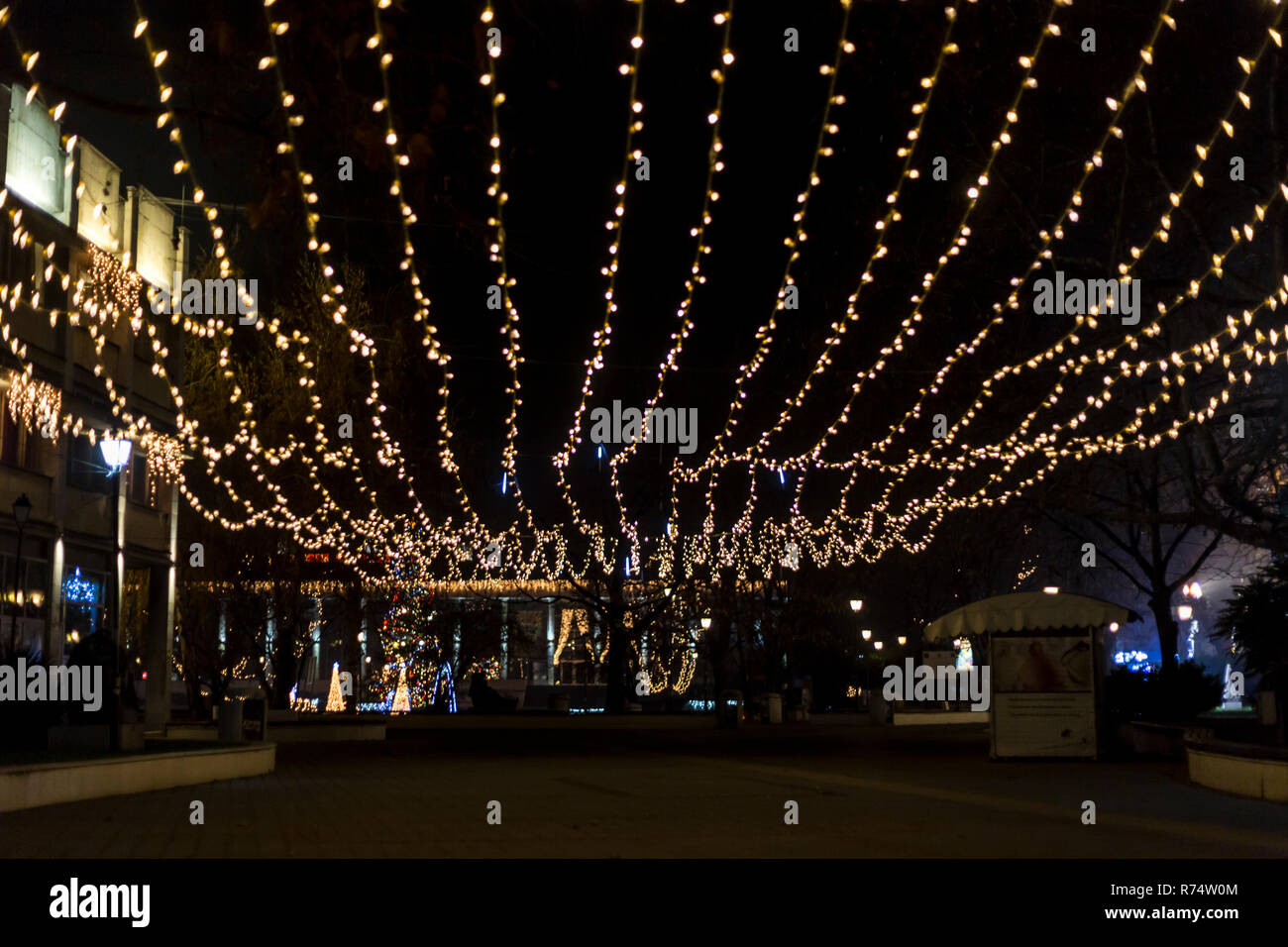 Christmas Lights Hanging In Mid Air Stock Photo 228144804