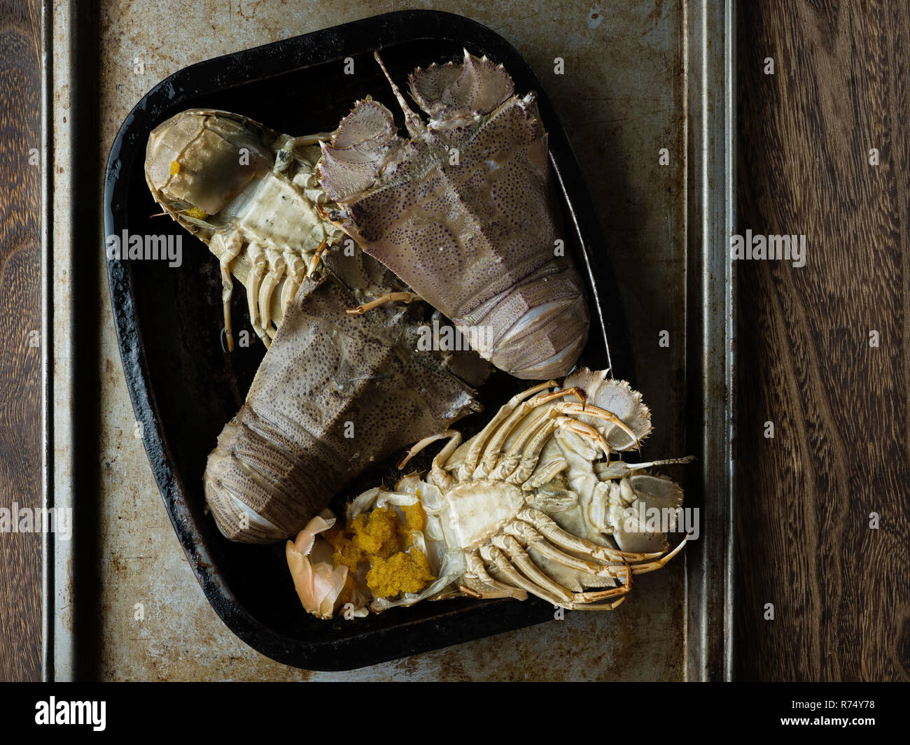rustic uncooked moreton bay bugs shellfish Stock Photo - Alamy