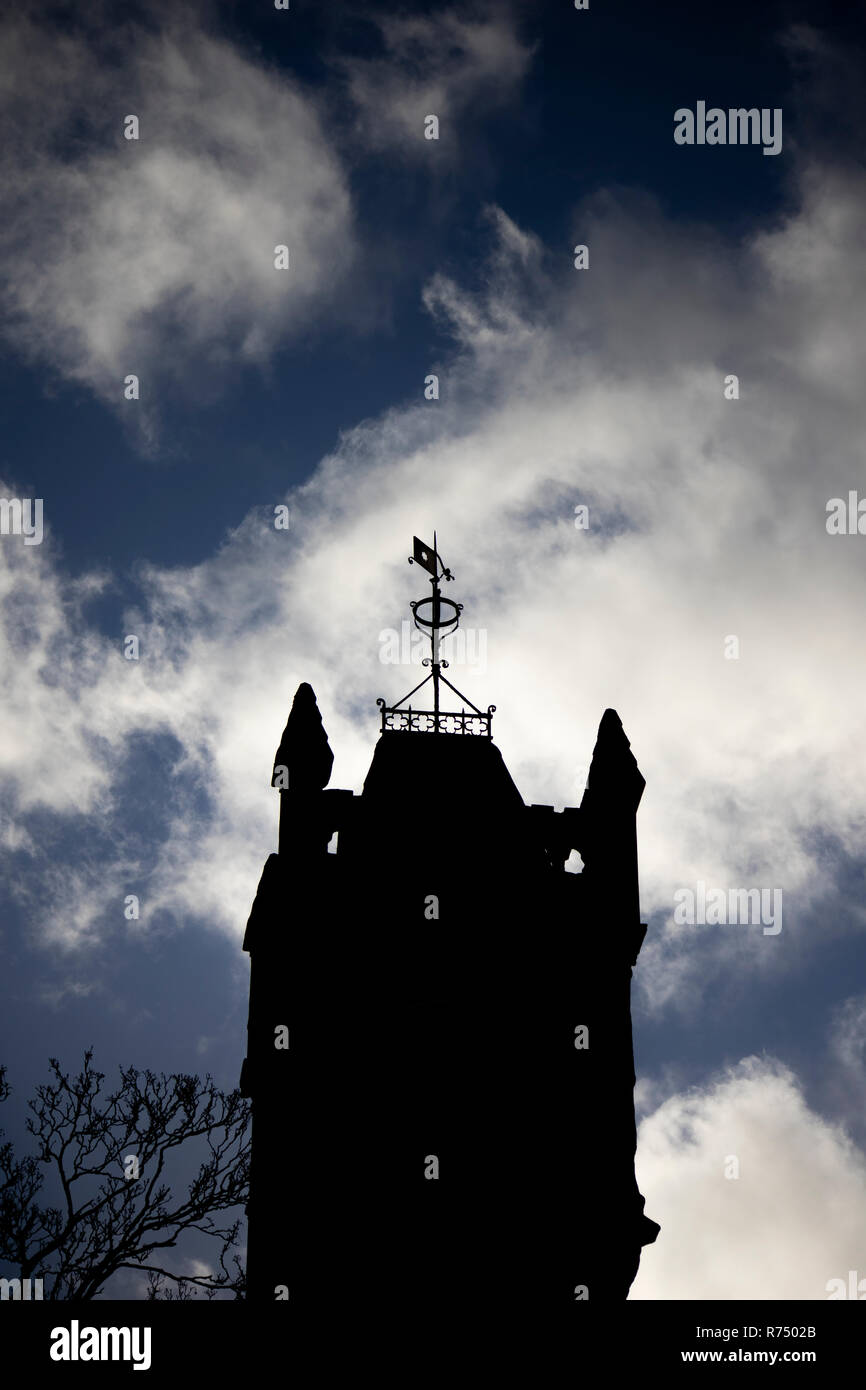Silhouette of Christian medieval church tower at dusk Stock Photo - Alamy
