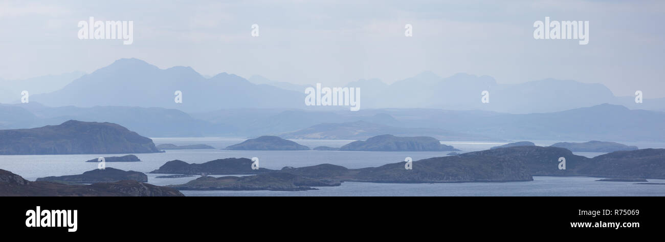 The Summer Isles from Coigach Peninsula, near Ullapool, far north west of Scotland, Highlands. Stock Photo