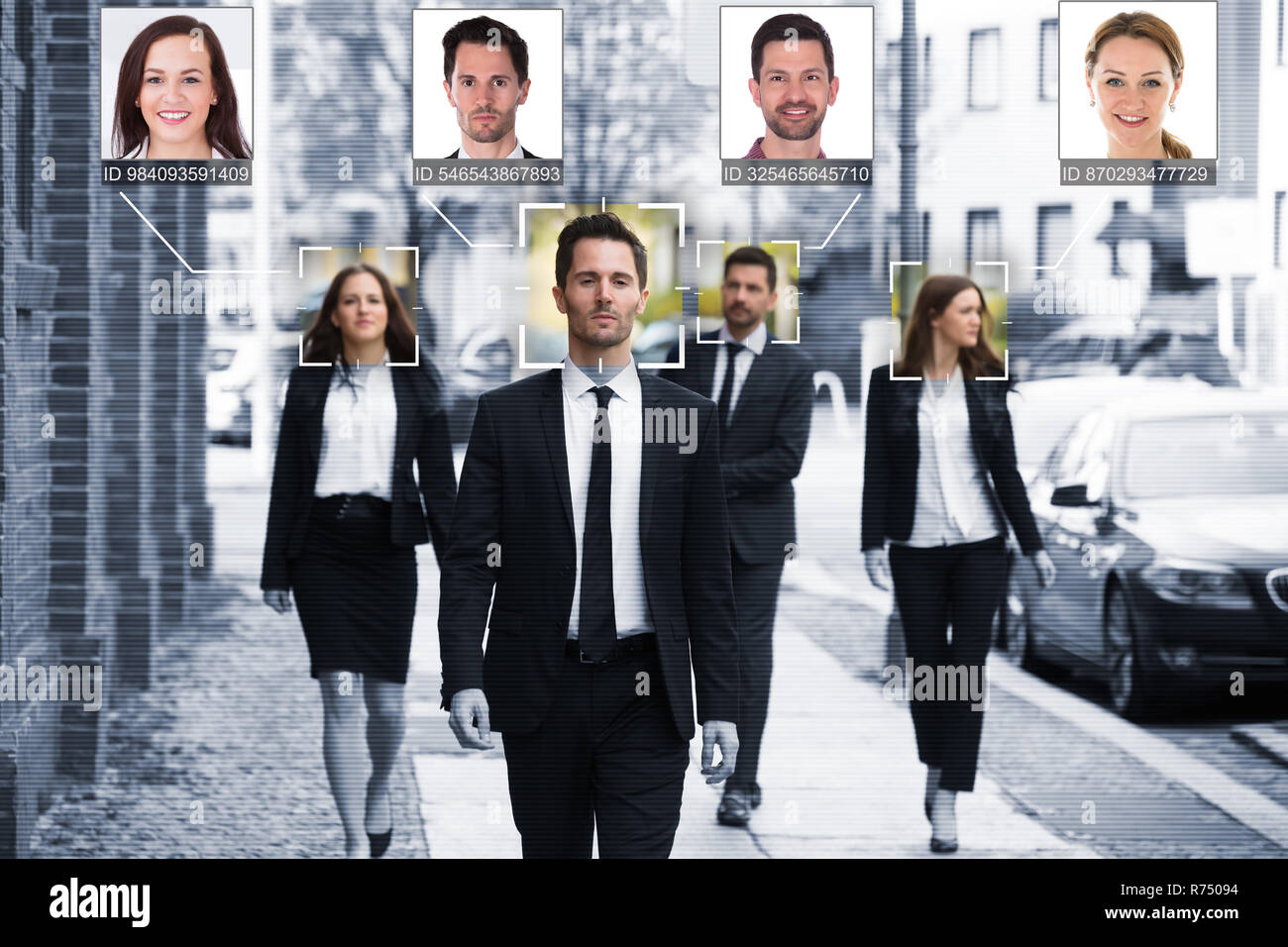 Businesspeople Face Recognized With Intellectual Learning System Stock Photo