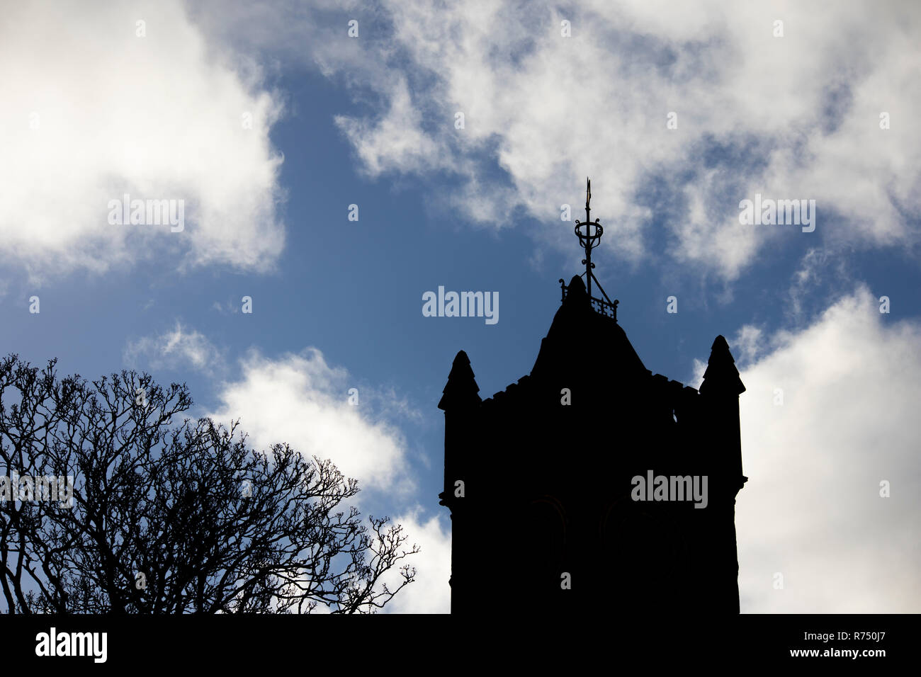 Silhouette of Christian medieval church tower at dusk Stock Photo - Alamy