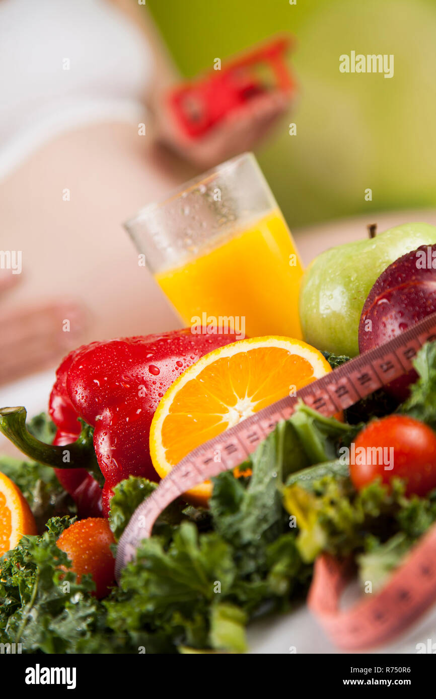 Nutrition and diet during pregnancy, fruits and vegetables Stock Photo