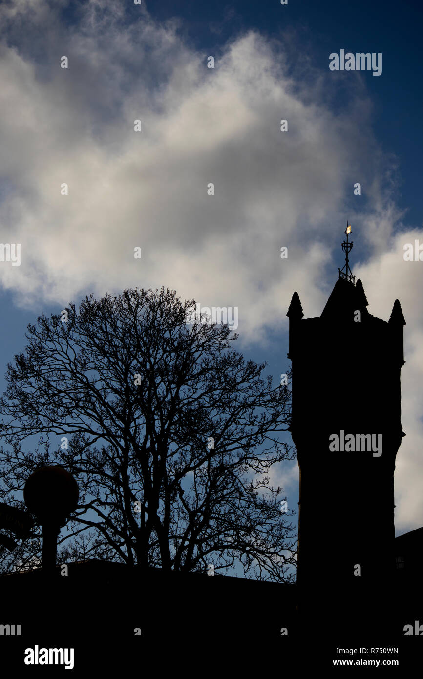 Silhouette of Christian medieval church tower at dusk Stock Photo - Alamy