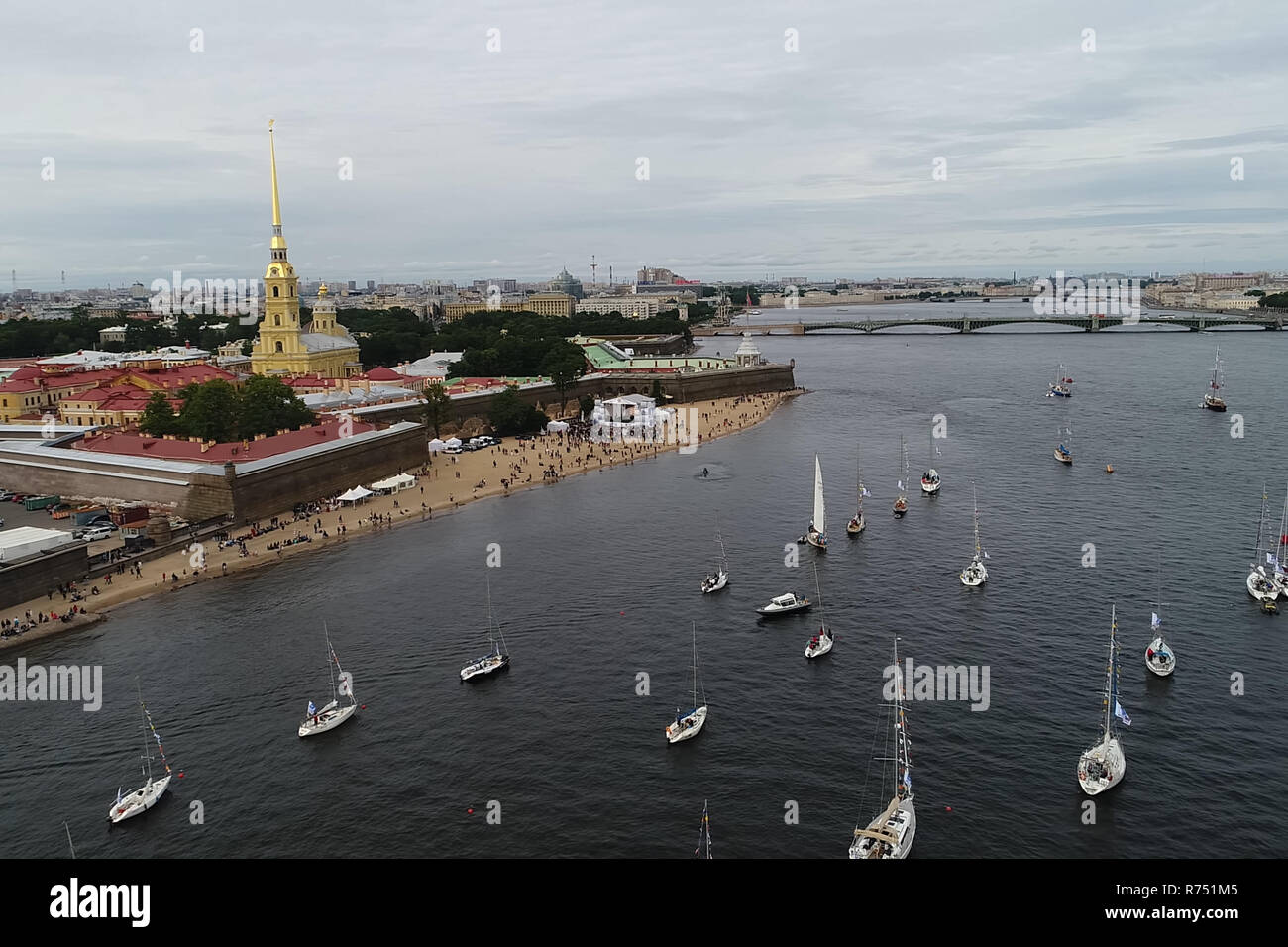 Festival of yachts in St. Petersburg on the river neve. Sailing yachts in the river Stock Photo