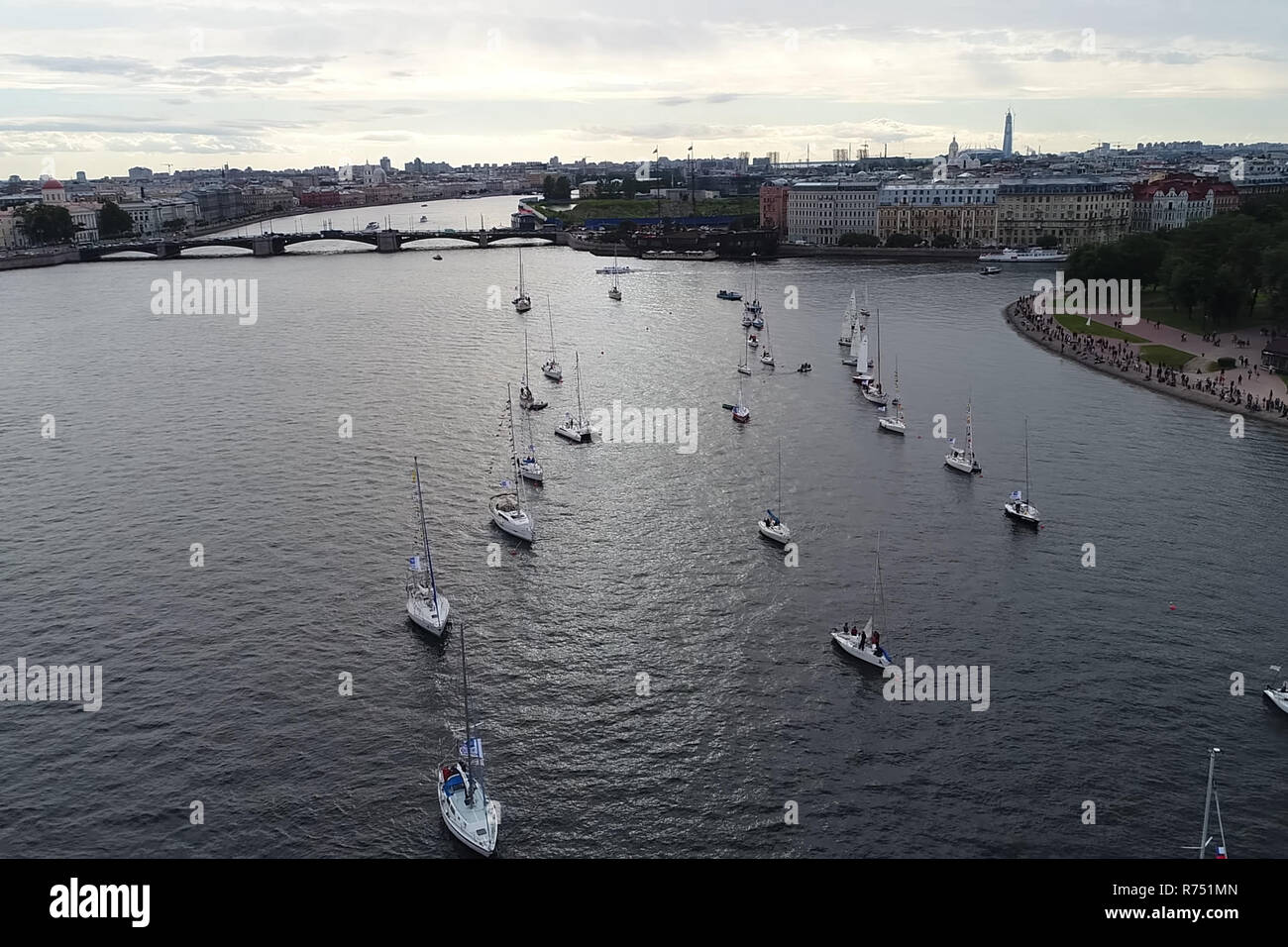 Festival of yachts in St. Petersburg on the river neve. Sailing yachts in the river Stock Photo