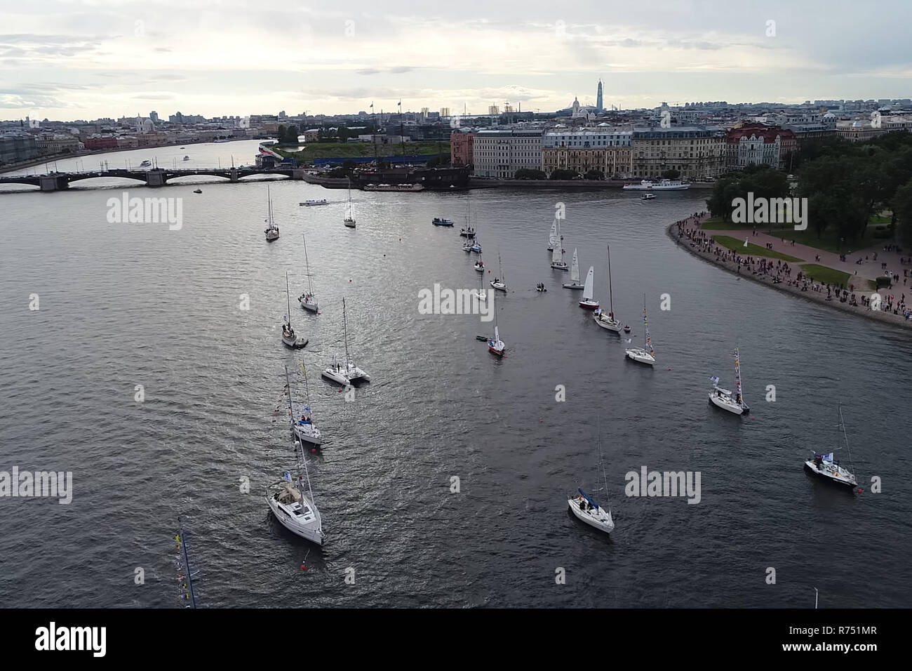 Festival of yachts in St. Petersburg on the river neve. Sailing yachts in the river Stock Photo